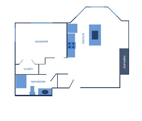 Floor plan for 1 bed, 1 bath, 647 sqft